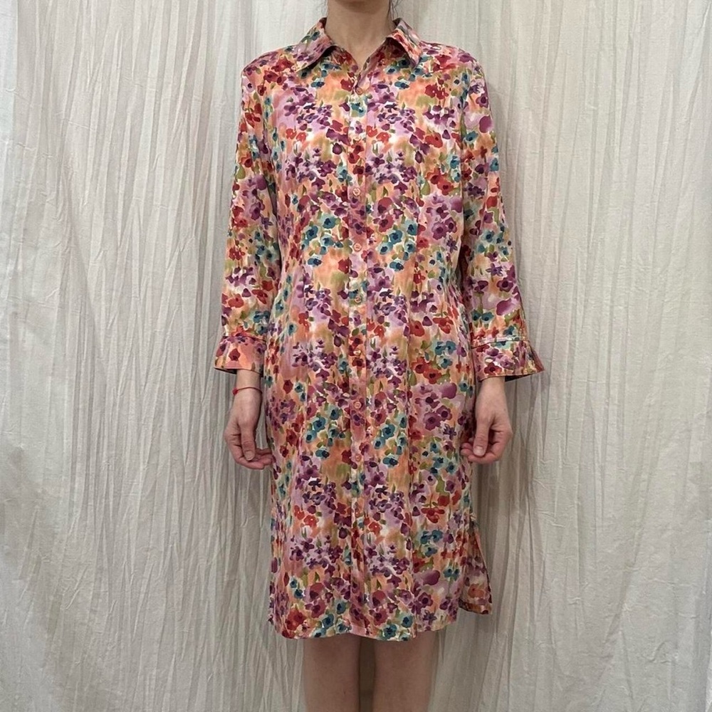 Silk Pink‎ Floral Silk long sleeve button down dress vintage y2k Newport News